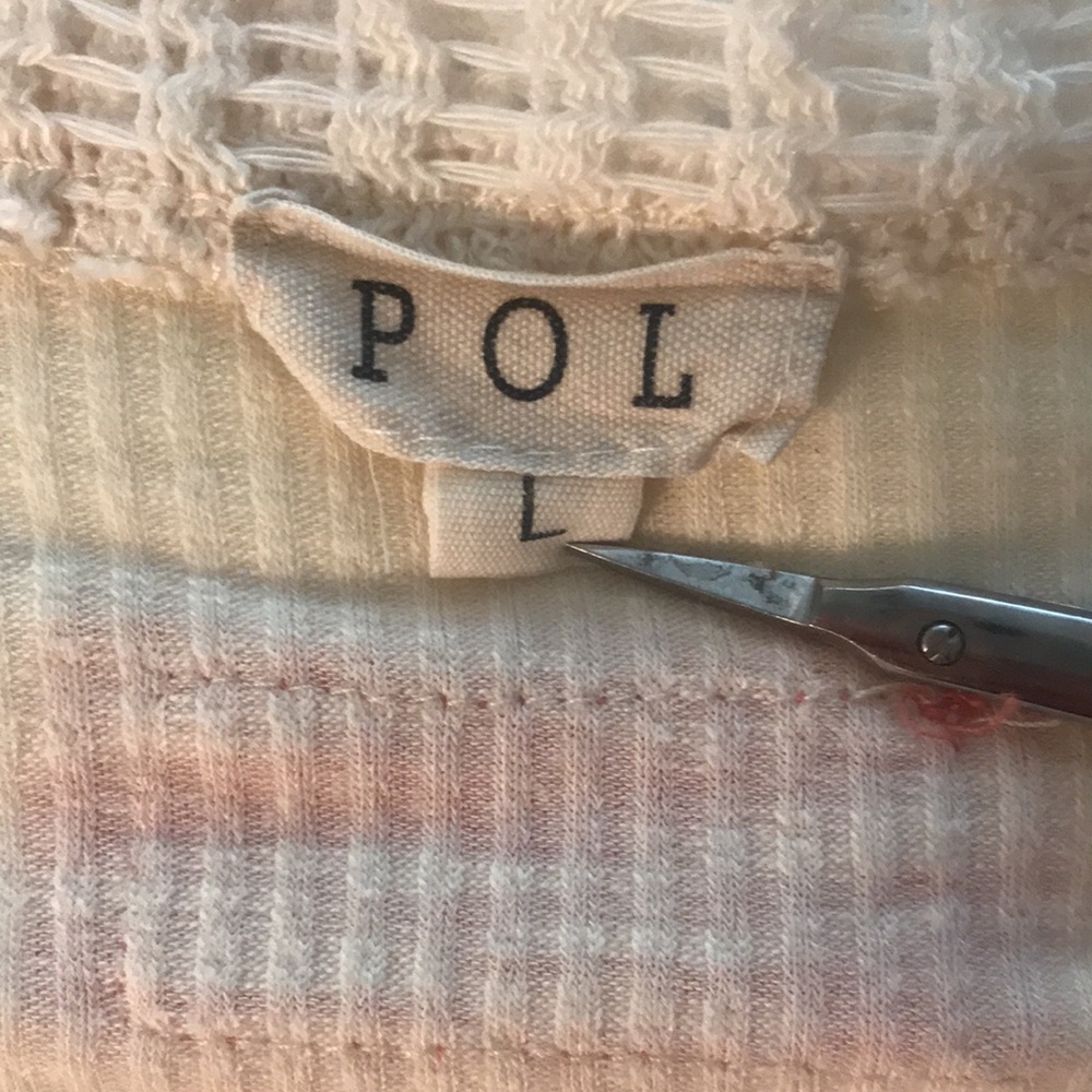 POL Salmon Pink & Cream Crochet Patchwork Color Block Boho Knit Top L - Picture 6 of 14